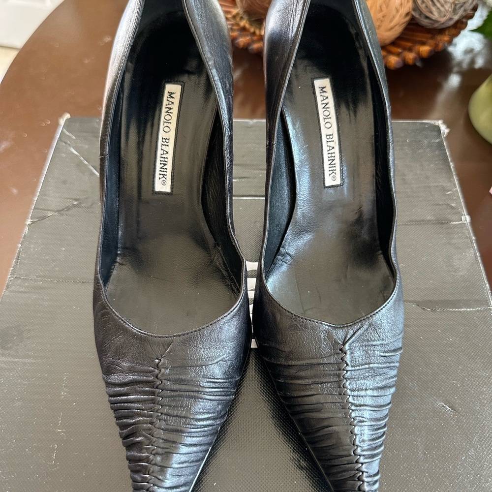 Manolo Blahnik Black Textured Heels
